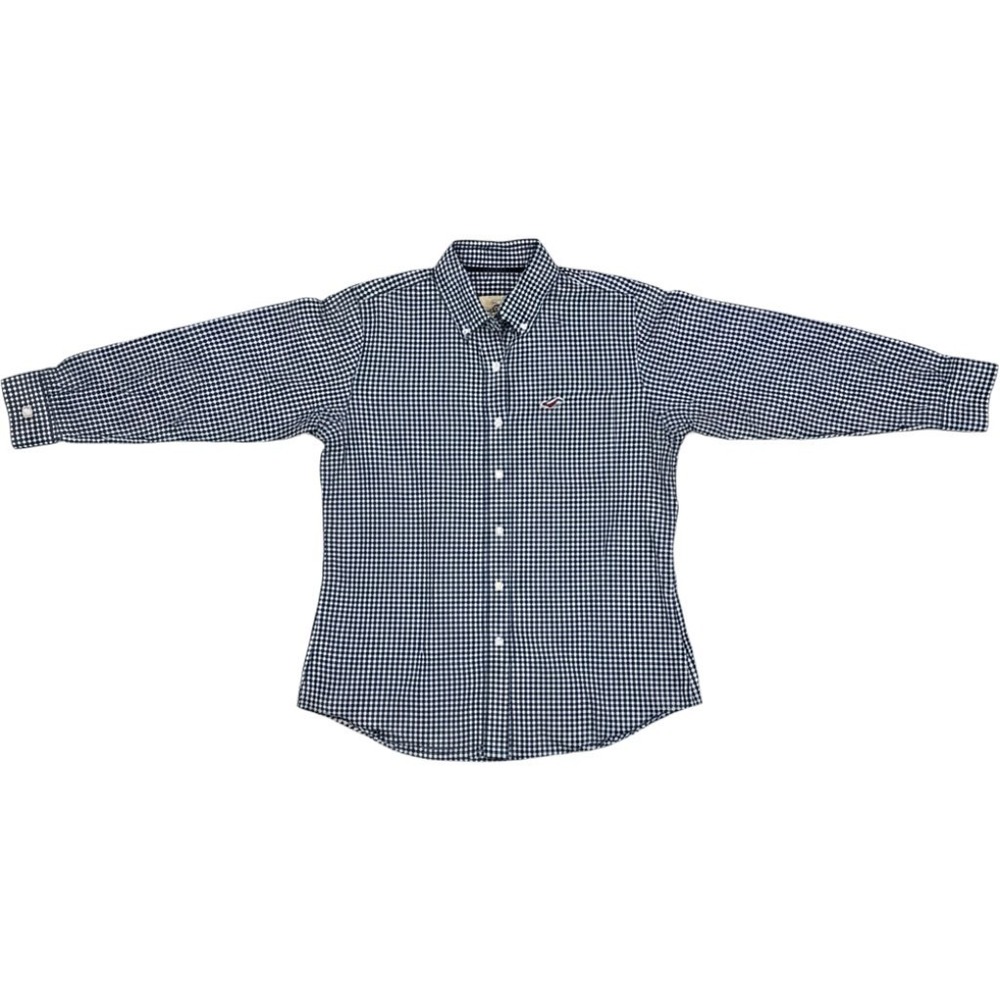 Hollister California Navy Blue Gingham Button Down Shirt Long Sleeve Kids M